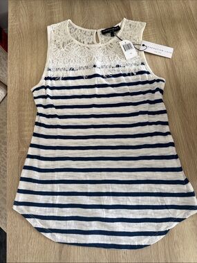 Generation Love Navy & White Striped Lace Yoke Muscle Tank
